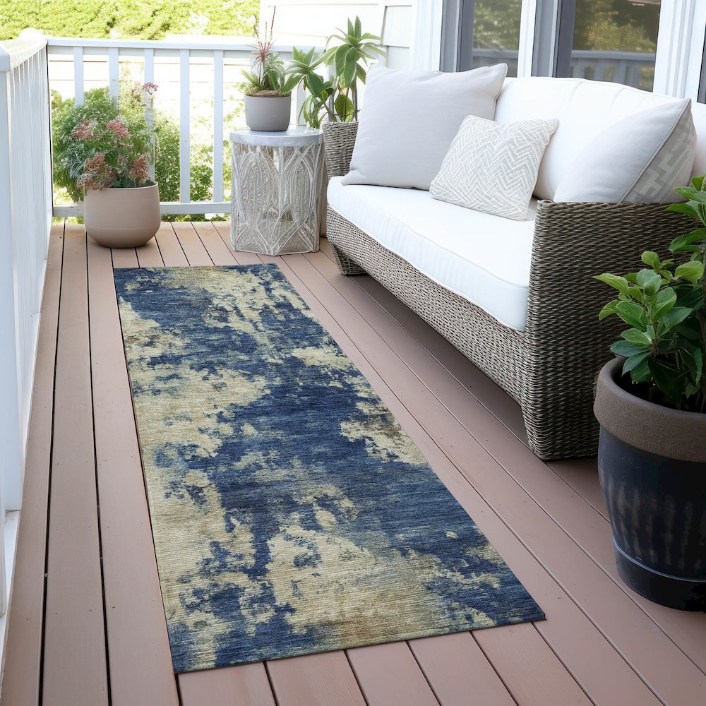 Machine Washable Indoor/Outdoor Chantille ACN2066 Navy 2'3" x 7'6" Runner Rug. Picture 6