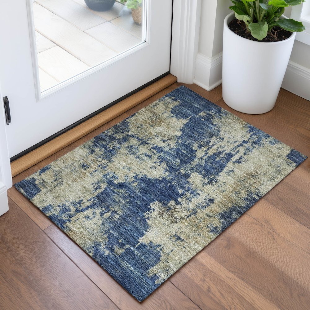 Machine Washable Indoor/Outdoor Chantille ACN2066 Navy 1'8" x 2'6" Rug. Picture 5