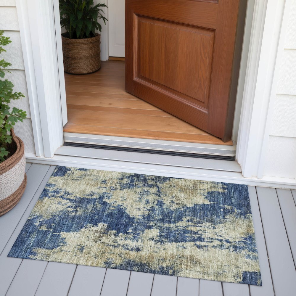 Machine Washable Indoor/Outdoor Chantille ACN2066 Navy 1'8" x 2'6" Rug. Picture 6