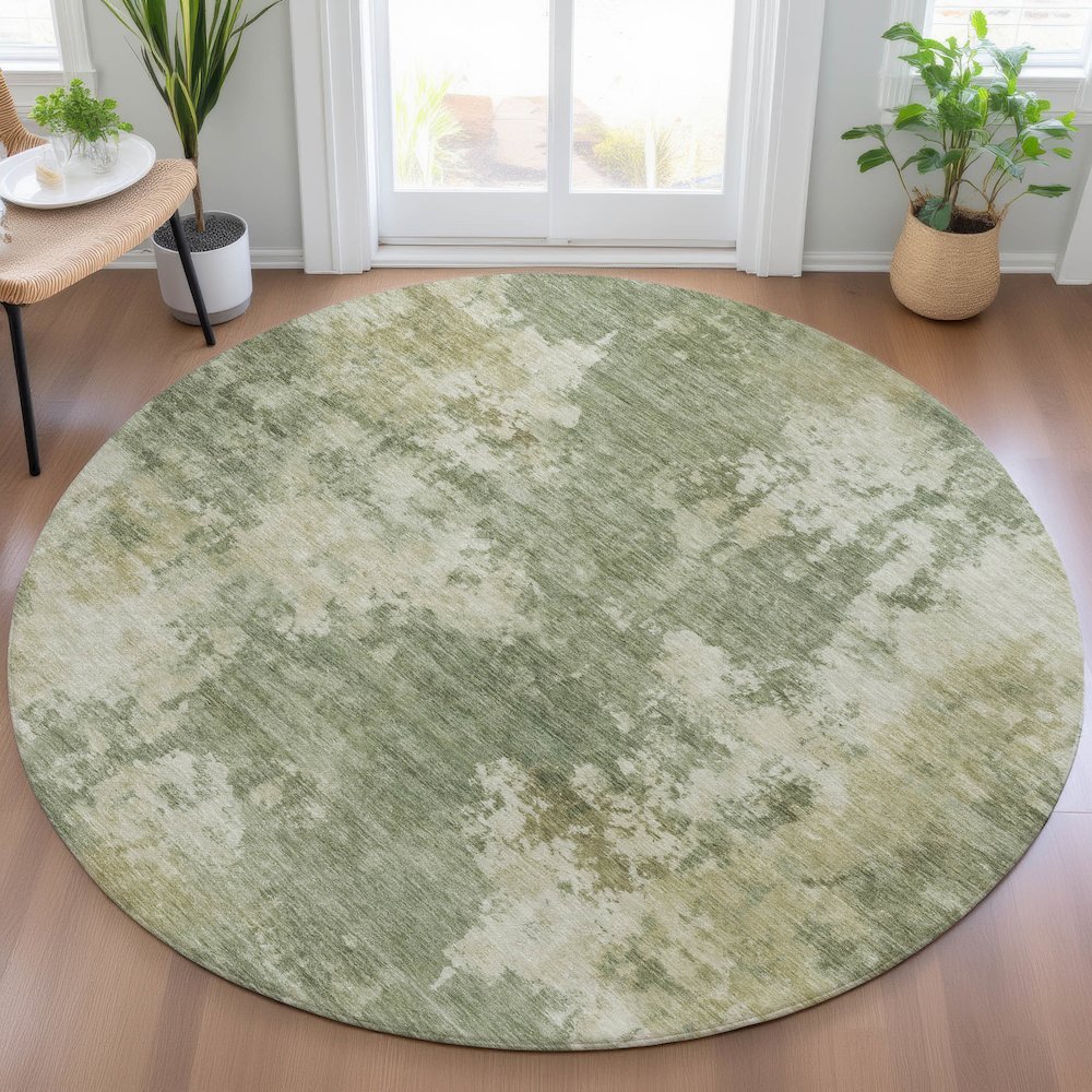 Machine Washable Indoor/Outdoor Chantille ACN2066 Sage 8' x 8' Round Rug. Picture 5