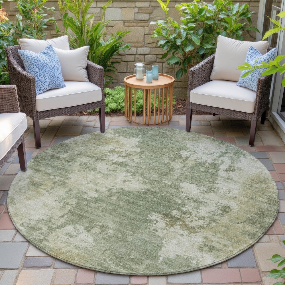 Machine Washable Indoor/Outdoor Chantille ACN2066 Sage 8' x 8' Round Rug. Picture 6