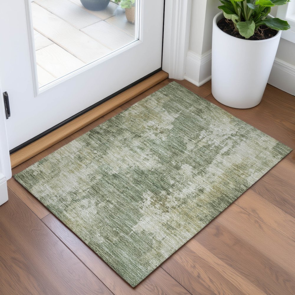 Machine Washable Indoor/Outdoor Chantille ACN2066 Sage 1'8" x 2'6" Rug. Picture 5