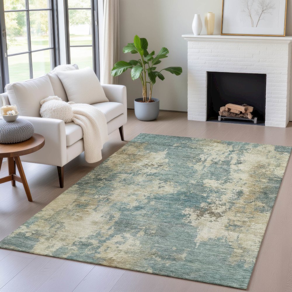 Machine Washable Indoor/Outdoor Chantille ACN2066 Teal 2'6" x 3'10" Rug. Picture 5