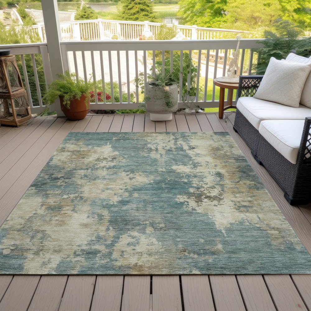 Machine Washable Indoor/Outdoor Chantille ACN2066 Teal 2'6" x 3'10" Rug. Picture 8
