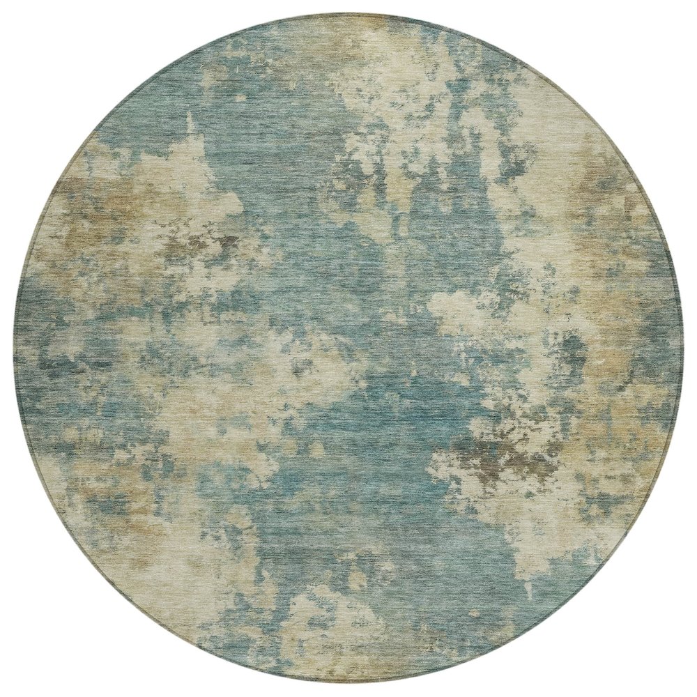 Machine Washable Indoor/Outdoor Chantille ACN2066 Teal 8' x 8' Round Rug. Picture 1