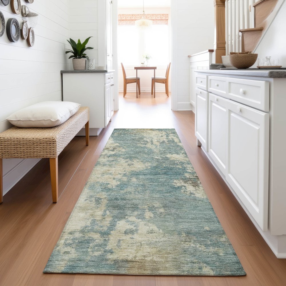 Machine Washable Indoor/Outdoor Chantille ACN2066 Teal 2'3" x 7'6" Runner Rug. Picture 5