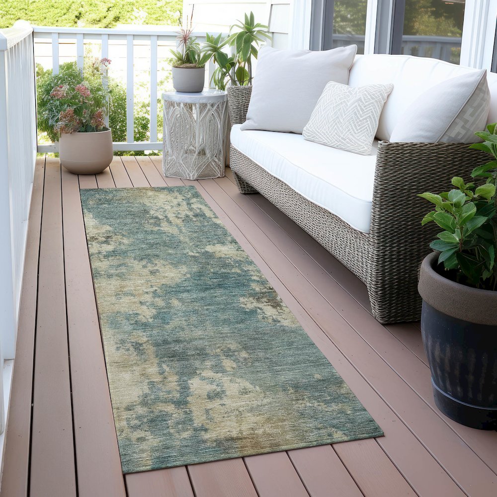 Machine Washable Indoor/Outdoor Chantille ACN2066 Teal 2'3" x 7'6" Runner Rug. Picture 6
