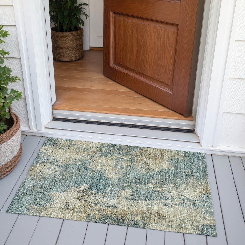 Machine Washable Indoor/Outdoor Chantille ACN2066 Teal 1'8" x 2'6" Rug. Picture 6