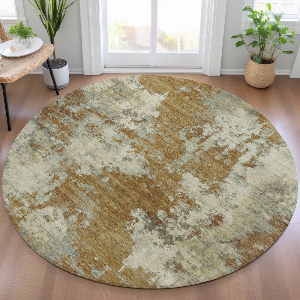 Machine Washable Indoor/Outdoor Chantille ACN2066 Terracotta 8' x 8' Round Rug. Picture 5