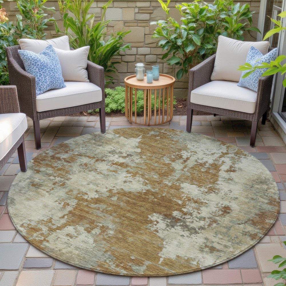 Machine Washable Indoor/Outdoor Chantille ACN2066 Terracotta 8' x 8' Round Rug. Picture 6