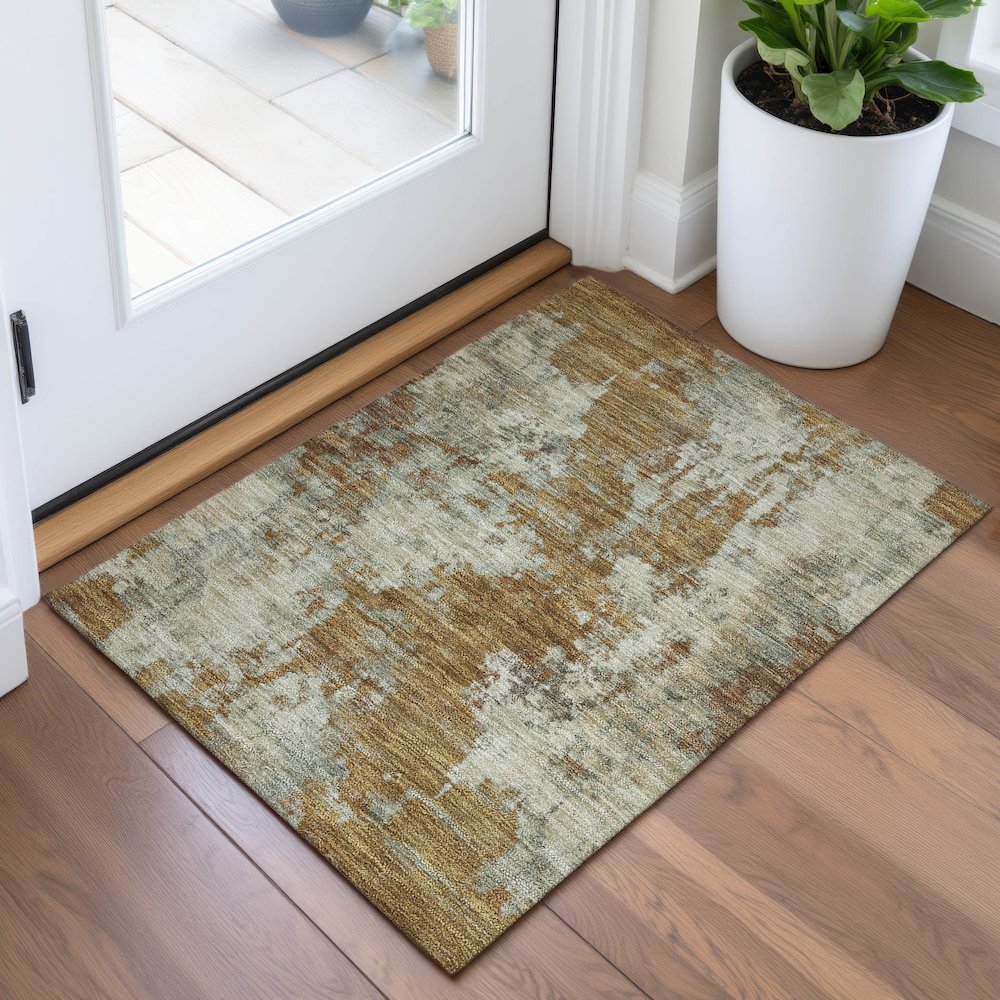 Machine Washable Indoor/Outdoor Chantille ACN2066 Terracotta 1'8" x 2'6" Rug. Picture 5