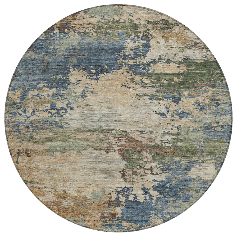 Machine Washable Indoor/Outdoor Chantille ACN2067 Blue 8' x 8' Round Rug. Picture 1