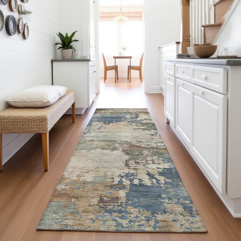 Machine Washable Indoor/Outdoor Chantille ACN2067 Blue 2'3" x 7'6" Runner Rug. Picture 5