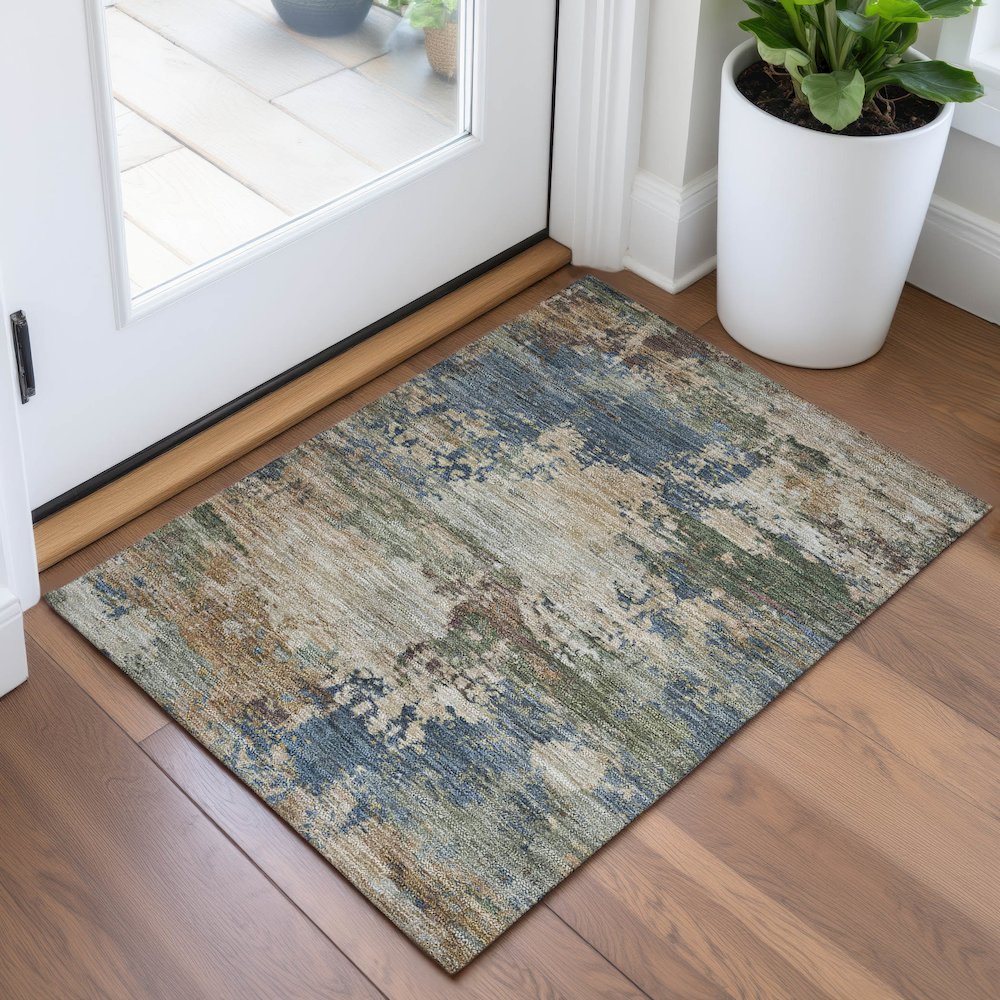 Machine Washable Indoor/Outdoor Chantille ACN2067 Blue 1'8" x 2'6" Rug. Picture 5