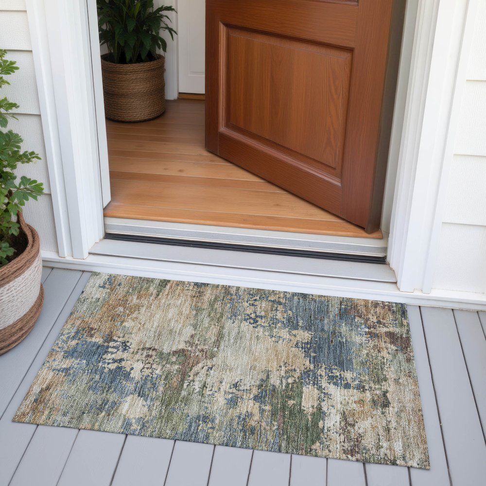 Machine Washable Indoor/Outdoor Chantille ACN2067 Blue 1'8" x 2'6" Rug. Picture 6