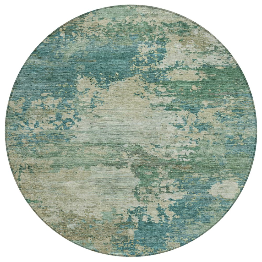 Machine Washable Indoor/Outdoor Chantille ACN2067 Teal 8' x 8' Round Rug. Picture 1