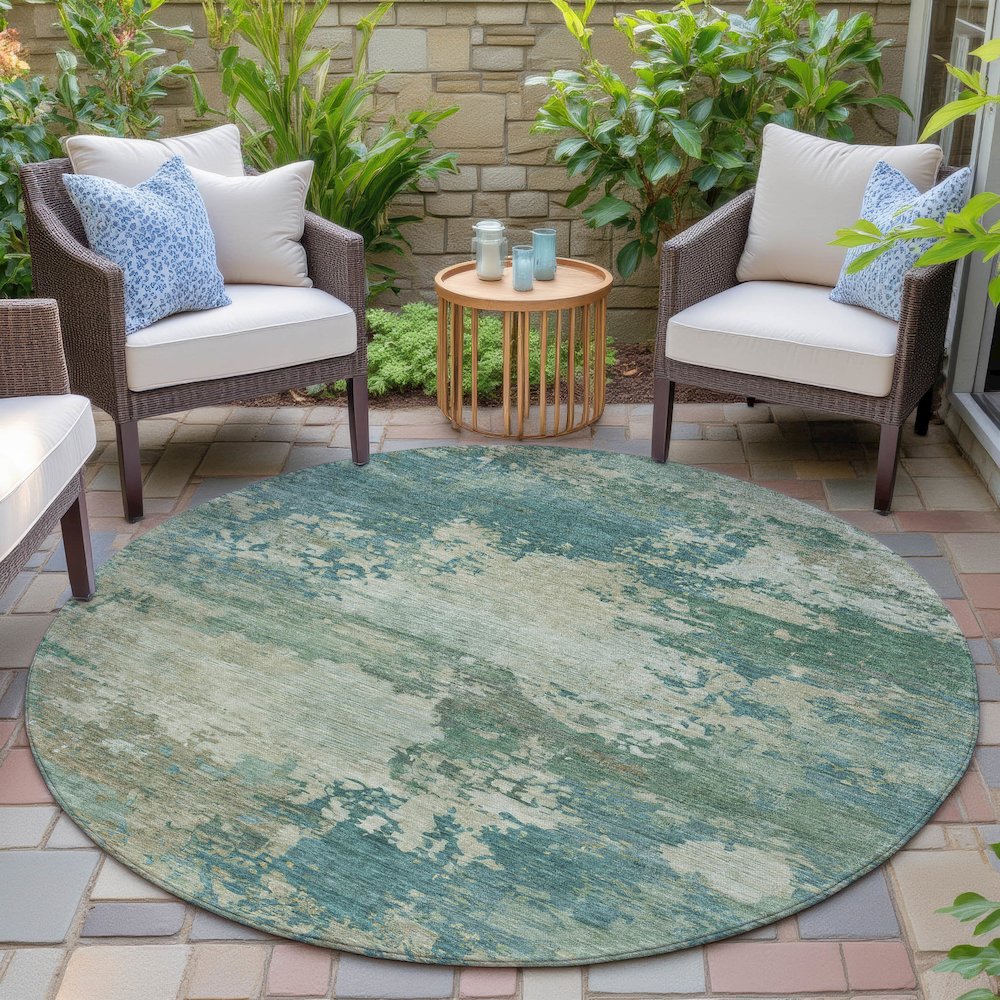 Machine Washable Indoor/Outdoor Chantille ACN2067 Teal 8' x 8' Round Rug. Picture 6