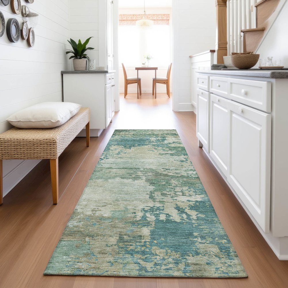 Machine Washable Indoor/Outdoor Chantille ACN2067 Teal 2'3" x 7'6" Runner Rug. Picture 5