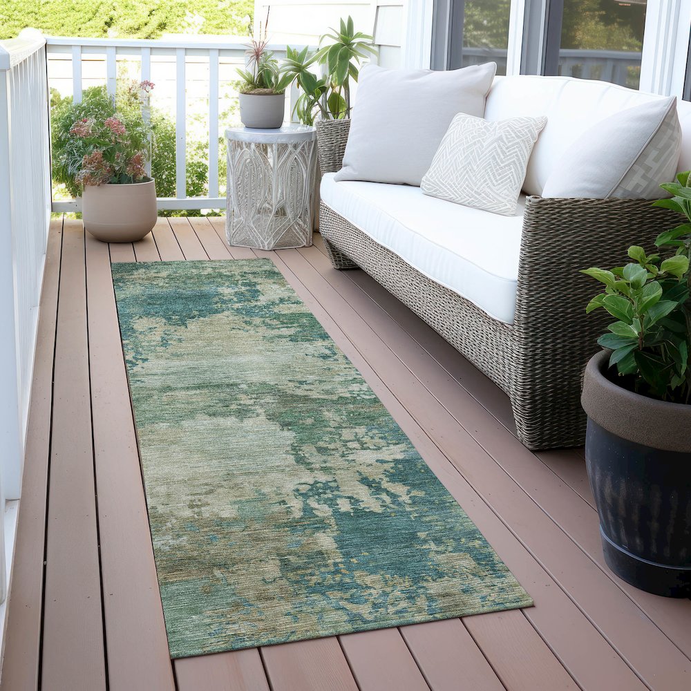 Machine Washable Indoor/Outdoor Chantille ACN2067 Teal 2'3" x 7'6" Runner Rug. Picture 6