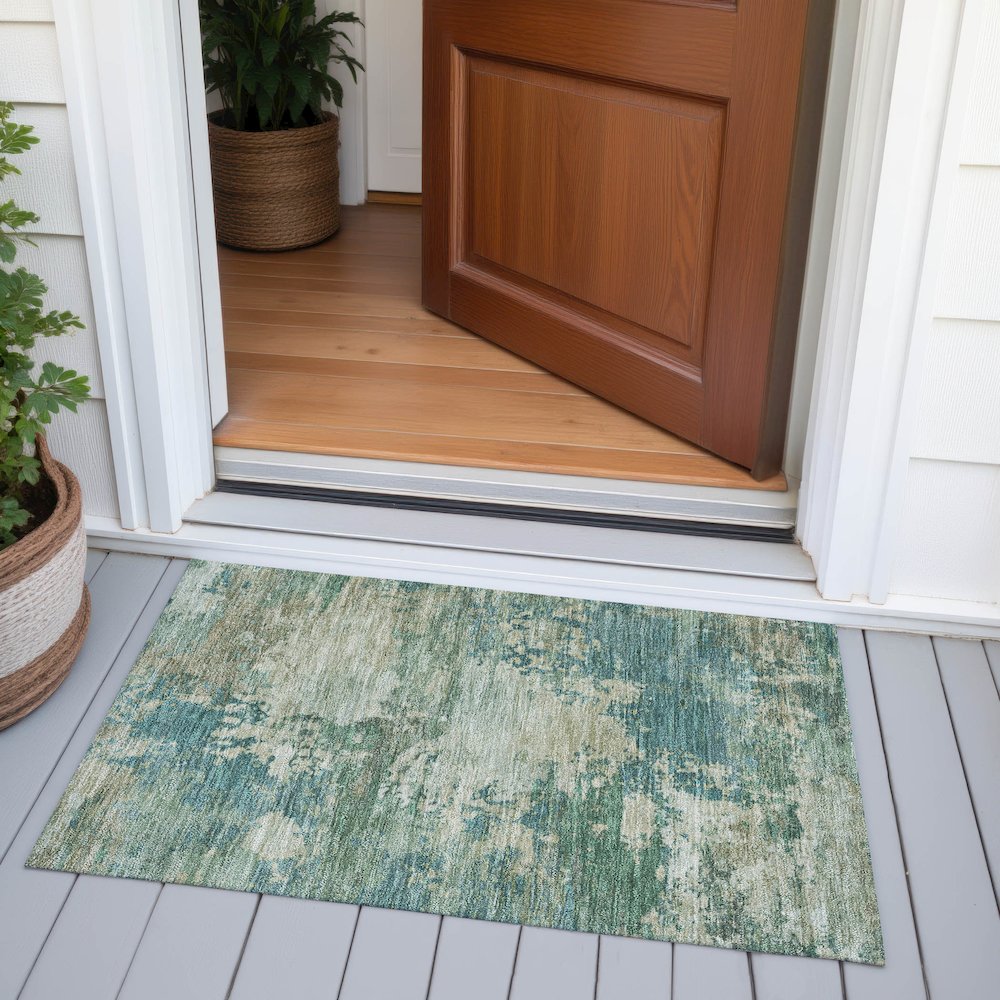 Machine Washable Indoor/Outdoor Chantille ACN2067 Teal 1'8" x 2'6" Rug. Picture 6