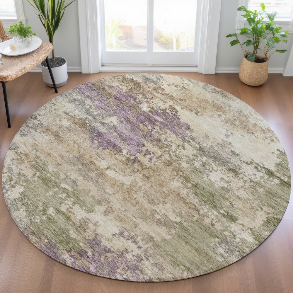 Machine Washable Indoor/Outdoor Chantille ACN2068 Beige 8' x 8' Round Rug. Picture 5