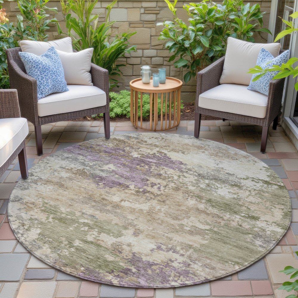 Machine Washable Indoor/Outdoor Chantille ACN2068 Beige 8' x 8' Round Rug. Picture 6