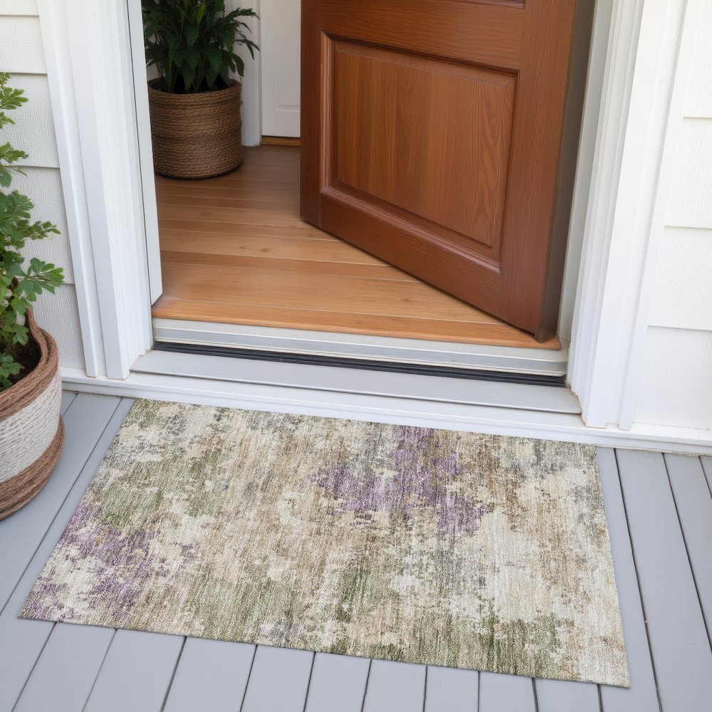 Machine Washable Indoor/Outdoor Chantille ACN2068 Beige 1'8" x 2'6" Rug. Picture 6