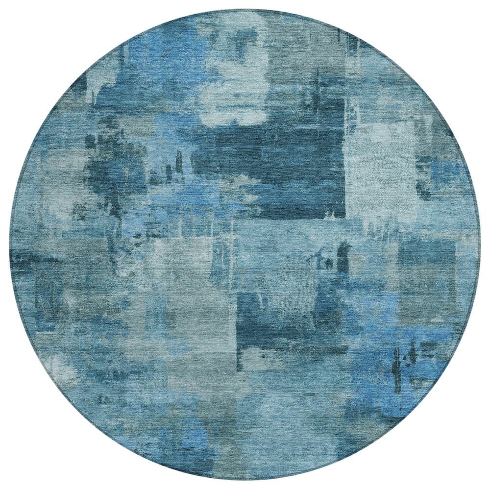 Machine Washable Indoor/Outdoor Chantille ACN2069 Blue 8' x 8' Round Rug. Picture 1