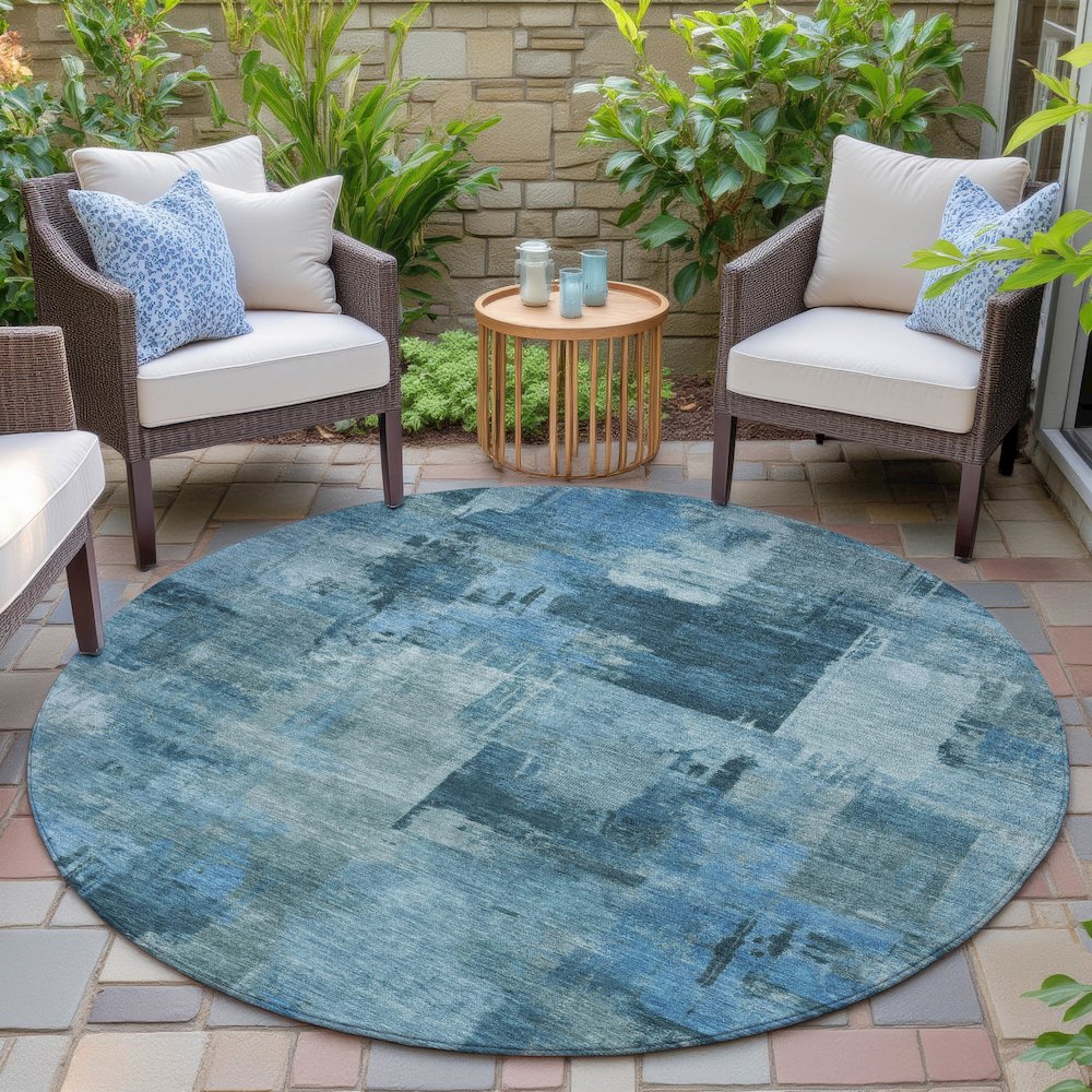 Machine Washable Indoor/Outdoor Chantille ACN2069 Blue 8' x 8' Round Rug. Picture 6