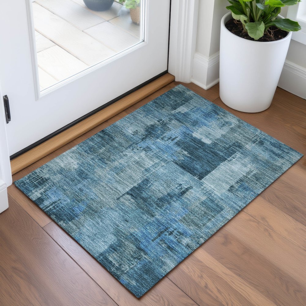 Machine Washable Indoor/Outdoor Chantille ACN2069 Blue 1'8" x 2'6" Rug. Picture 5