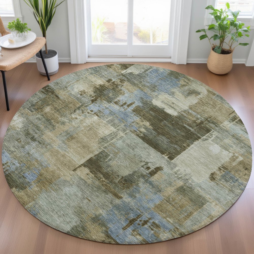 Machine Washable Indoor/Outdoor Chantille ACN2069 Green 8' x 8' Round Rug. Picture 5