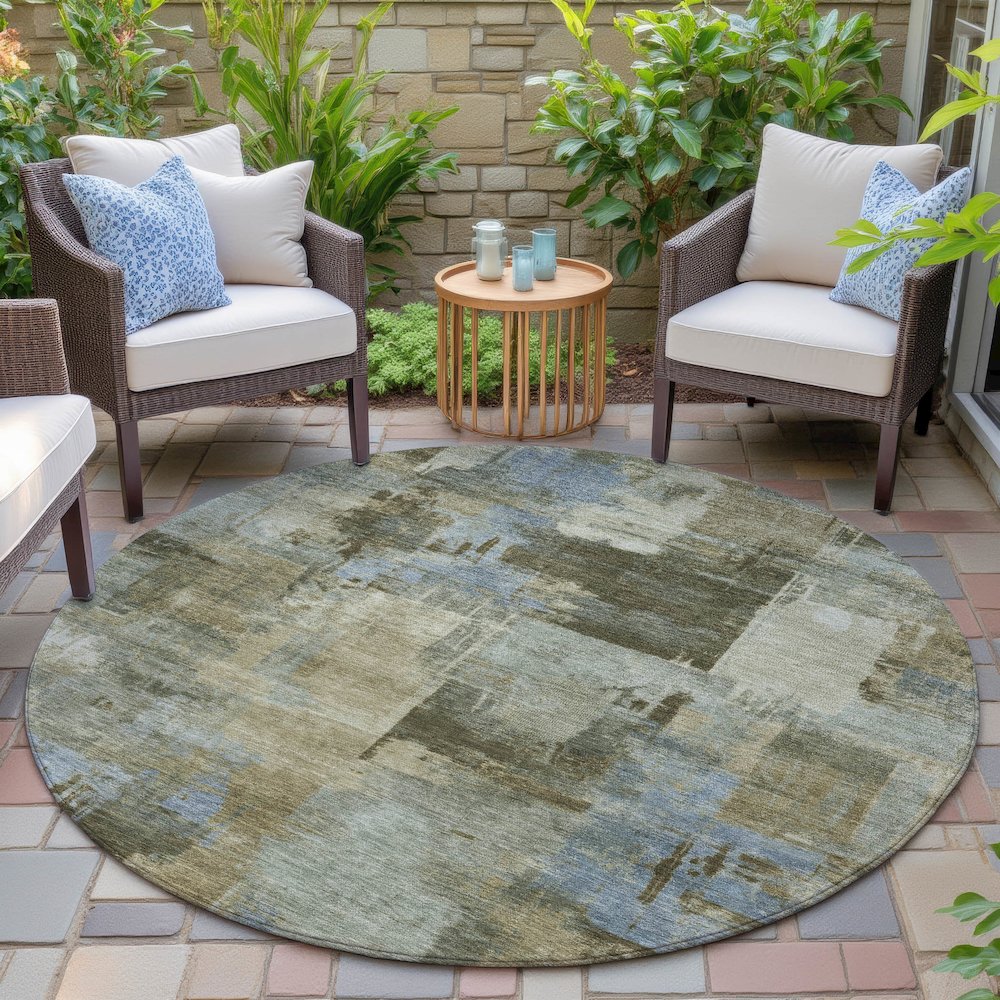 Machine Washable Indoor/Outdoor Chantille ACN2069 Green 8' x 8' Round Rug. Picture 6