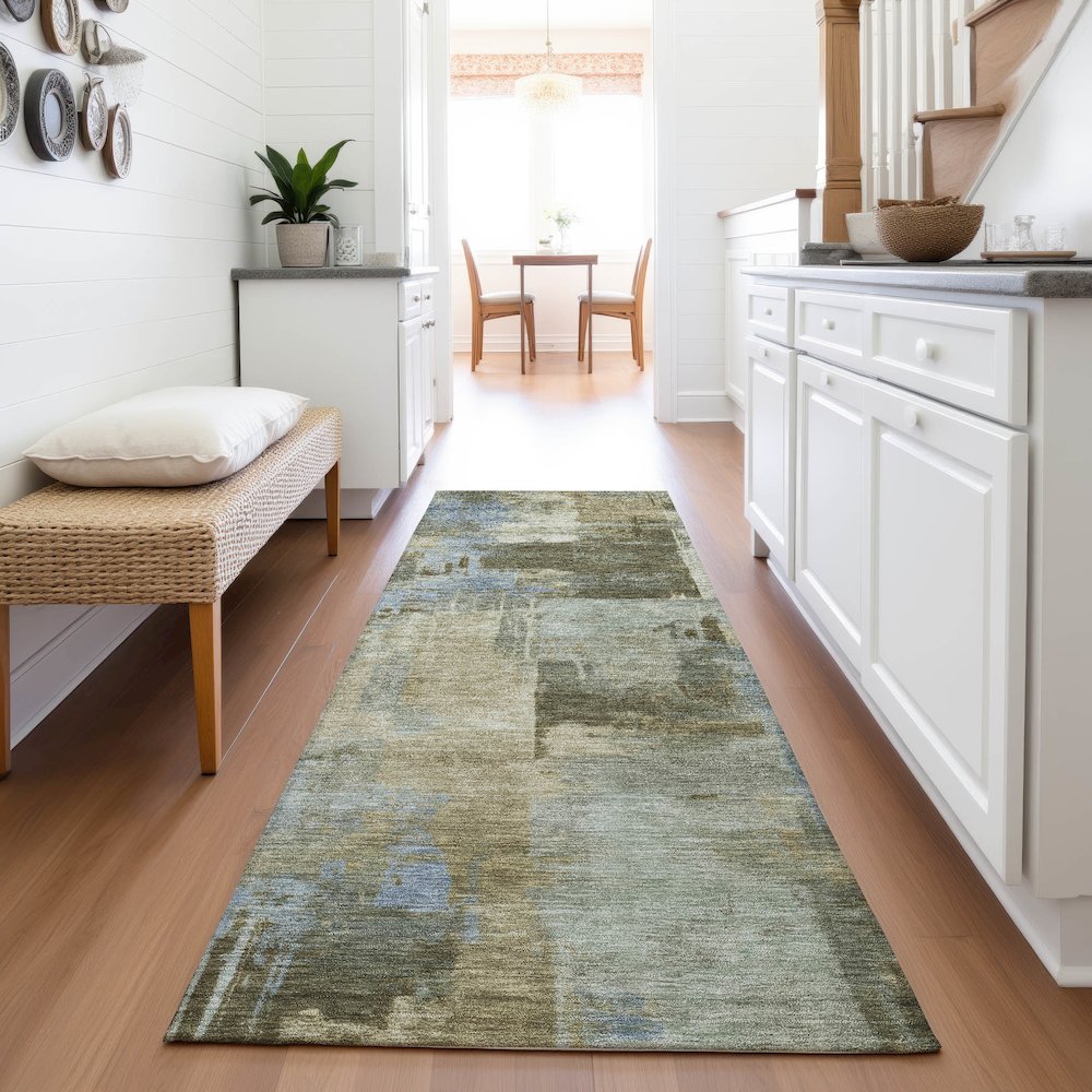Machine Washable Indoor/Outdoor Chantille ACN2069 Green 2'3" x 7'6" Runner Rug. Picture 5