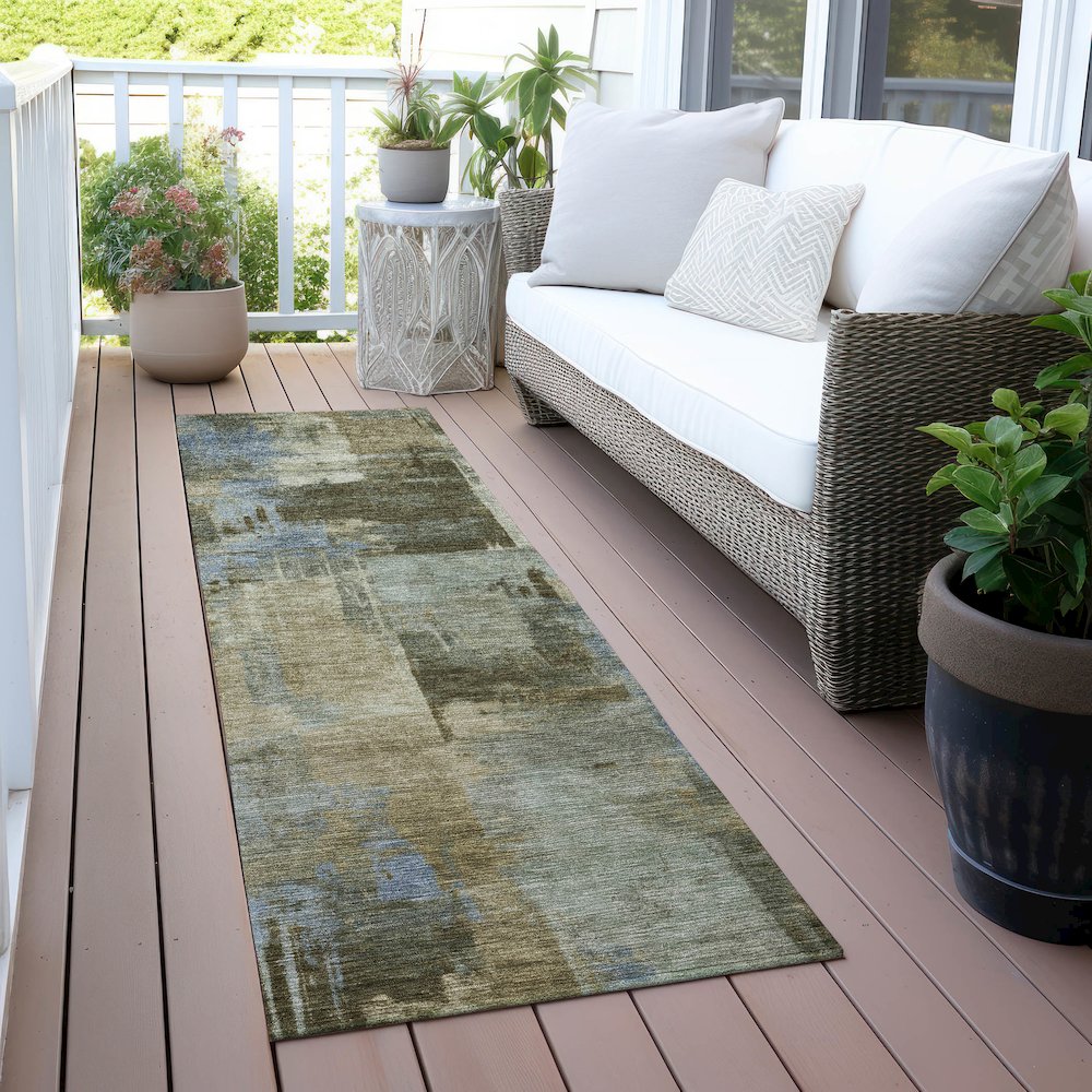 Machine Washable Indoor/Outdoor Chantille ACN2069 Green 2'3" x 7'6" Runner Rug. Picture 6