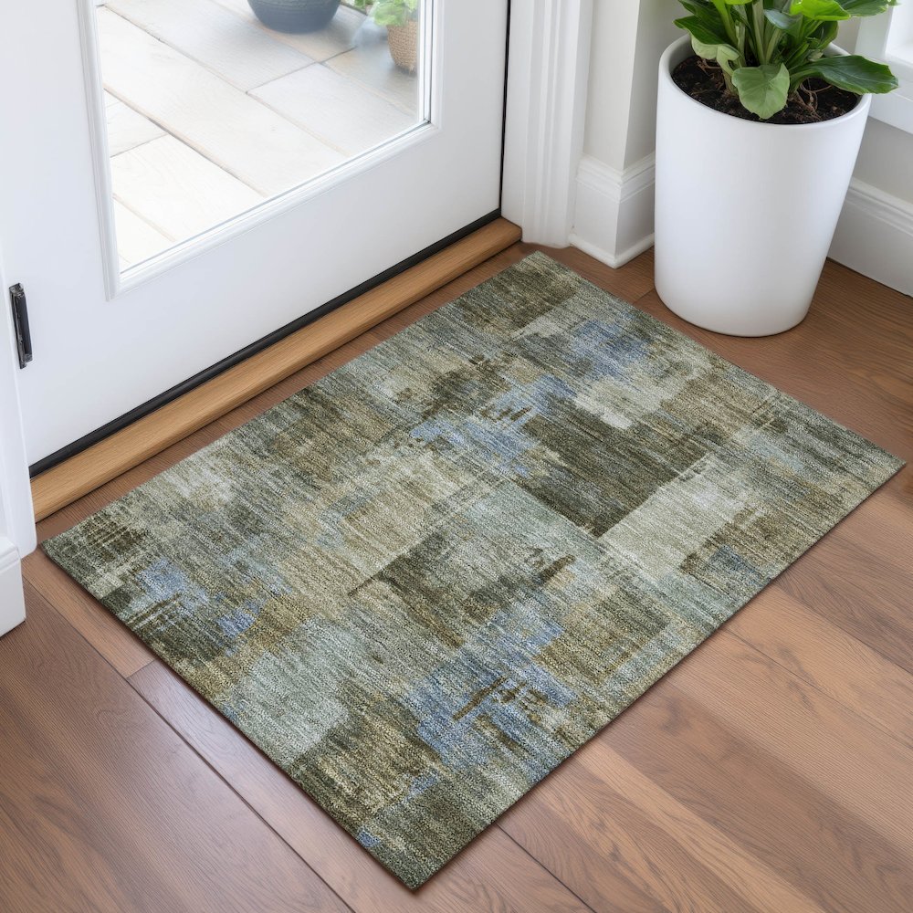 Machine Washable Indoor/Outdoor Chantille ACN2069 Green 1'8" x 2'6" Rug. Picture 5