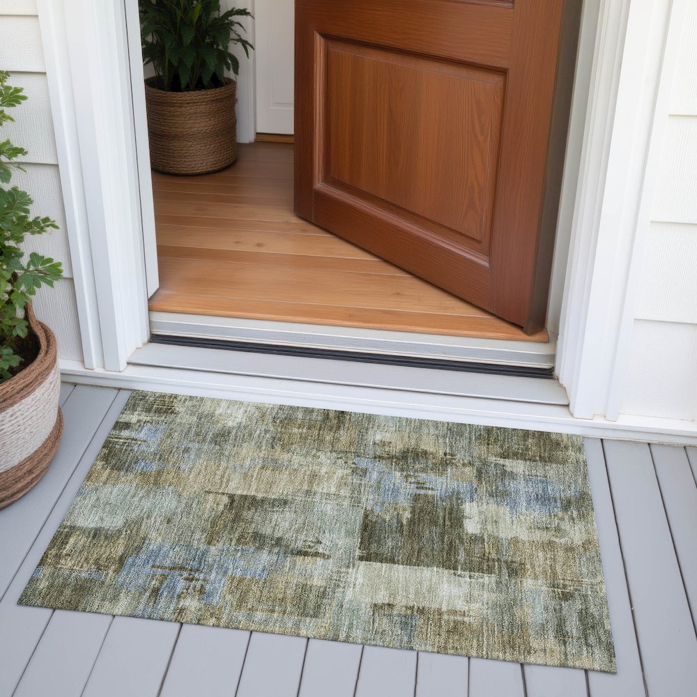 Machine Washable Indoor/Outdoor Chantille ACN2069 Green 1'8" x 2'6" Rug. Picture 6