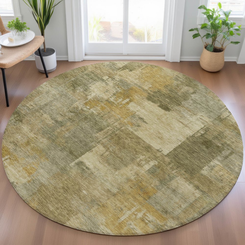 Machine Washable Indoor/Outdoor Chantille ACN2069 Khaki 8' x 8' Round Rug. Picture 5