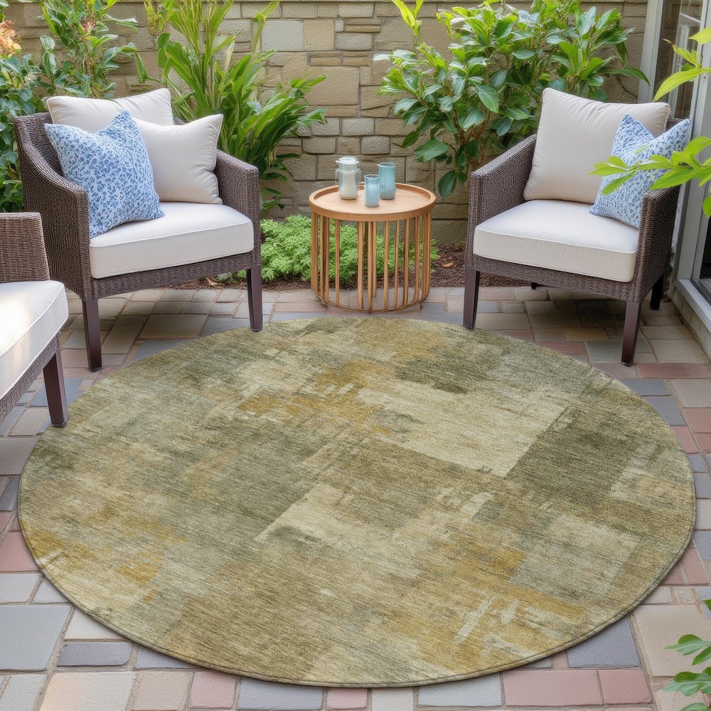 Machine Washable Indoor/Outdoor Chantille ACN2069 Khaki 8' x 8' Round Rug. Picture 6