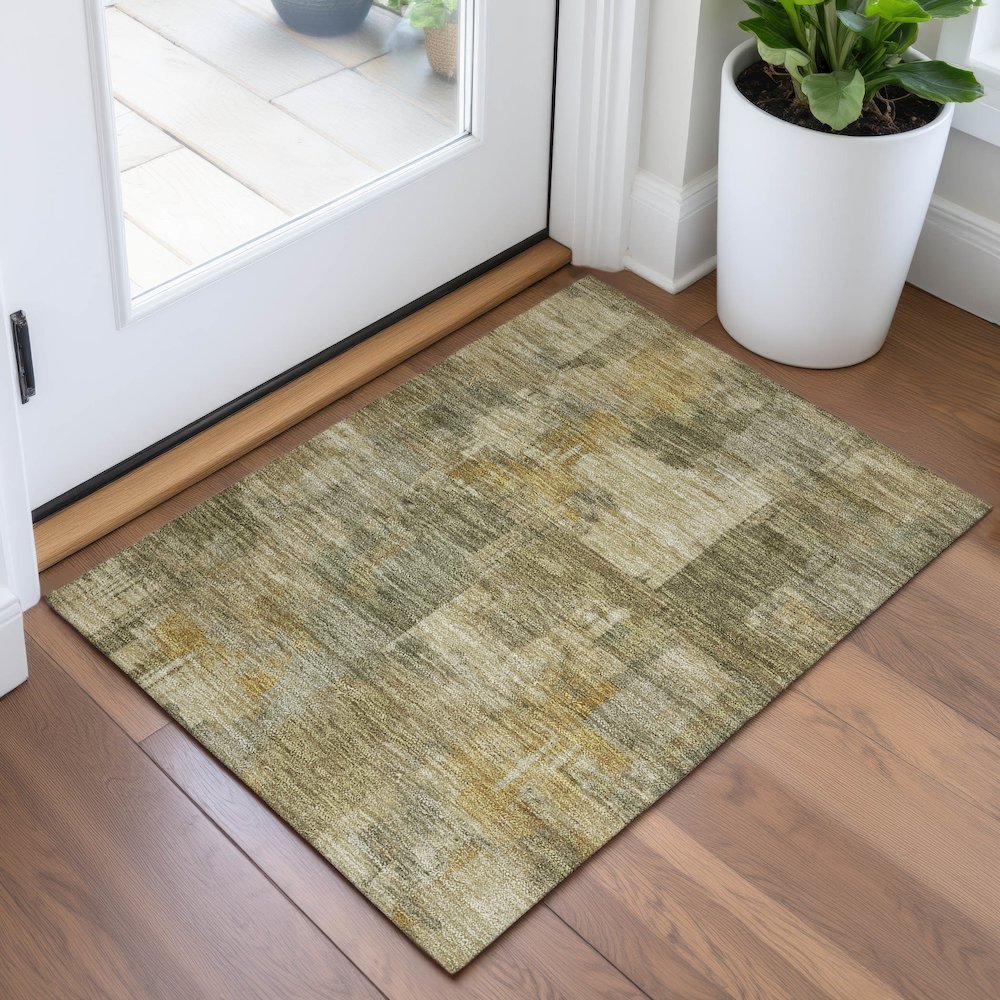 Machine Washable Indoor/Outdoor Chantille ACN2069 Khaki 1'8" x 2'6" Rug. Picture 5