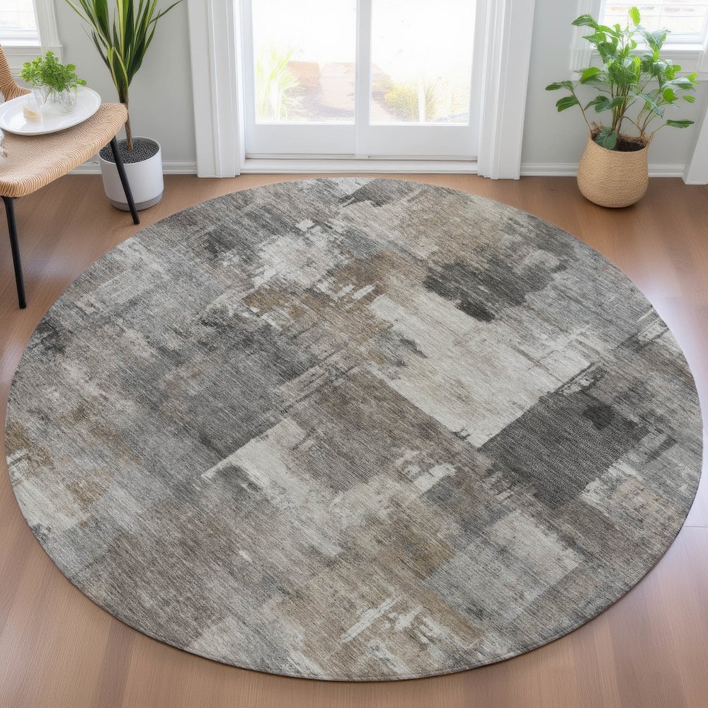 Machine Washable Indoor/Outdoor Chantille ACN2069 Pewter 8' x 8' Round Rug. Picture 5