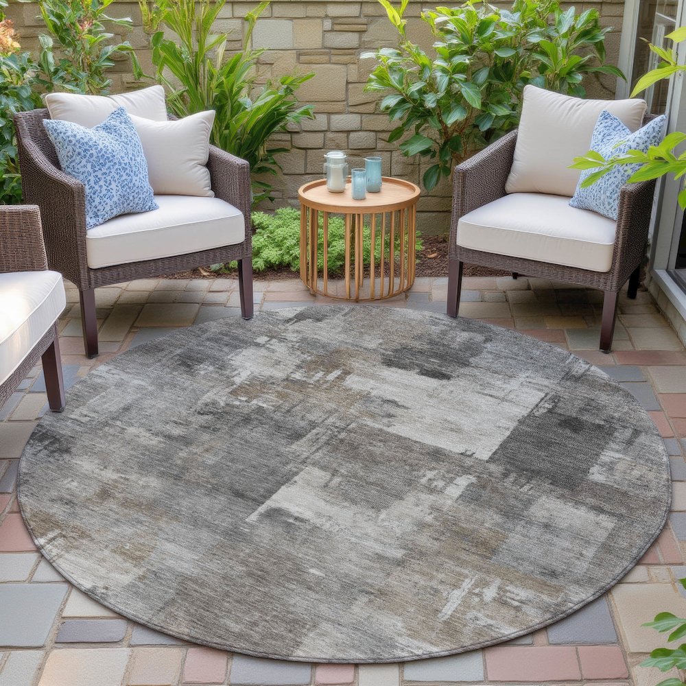 Machine Washable Indoor/Outdoor Chantille ACN2069 Pewter 8' x 8' Round Rug. Picture 6