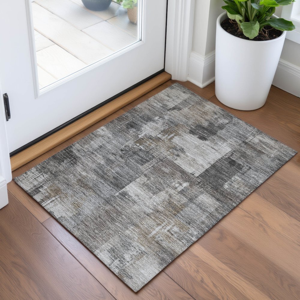 Machine Washable Indoor/Outdoor Chantille ACN2069 Pewter 1'8" x 2'6" Rug. Picture 5