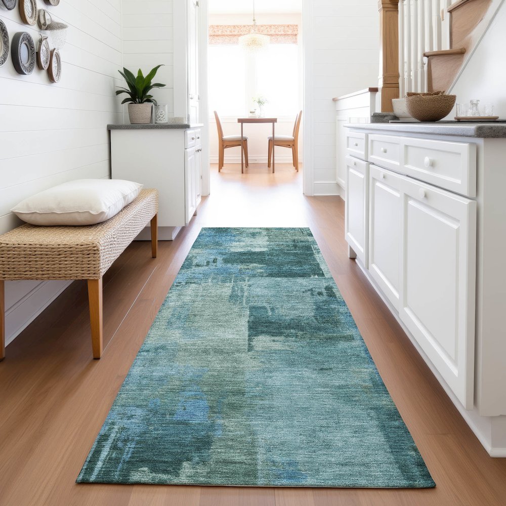 Machine Washable Indoor/Outdoor Chantille ACN2069 Teal 2'3" x 7'6" Runner Rug. Picture 5