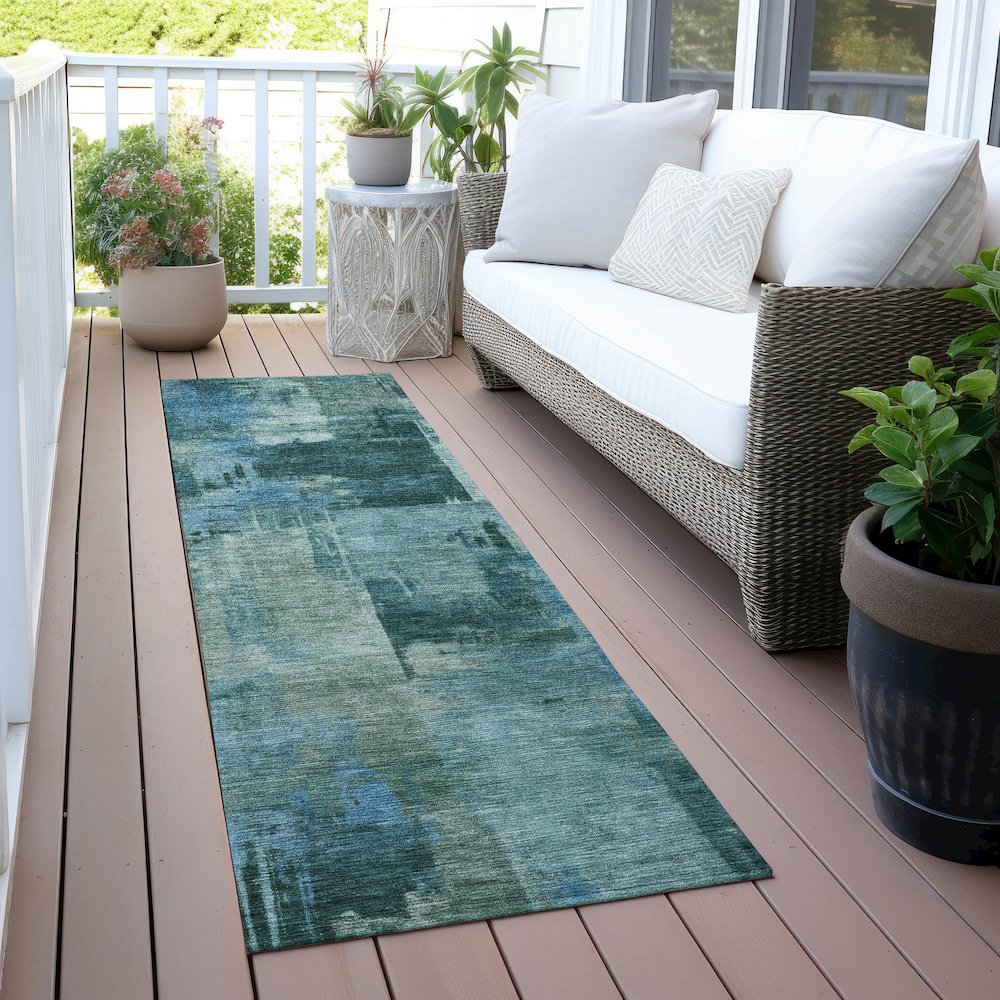 Machine Washable Indoor/Outdoor Chantille ACN2069 Teal 2'3" x 7'6" Runner Rug. Picture 6