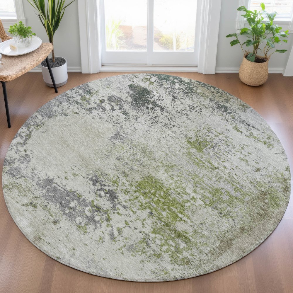 Machine Washable Indoor/Outdoor Chantille ACN2070 Linen 8' x 8' Round Rug. Picture 5