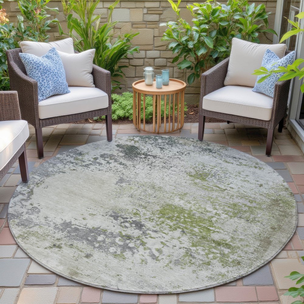 Machine Washable Indoor/Outdoor Chantille ACN2070 Linen 8' x 8' Round Rug. Picture 6