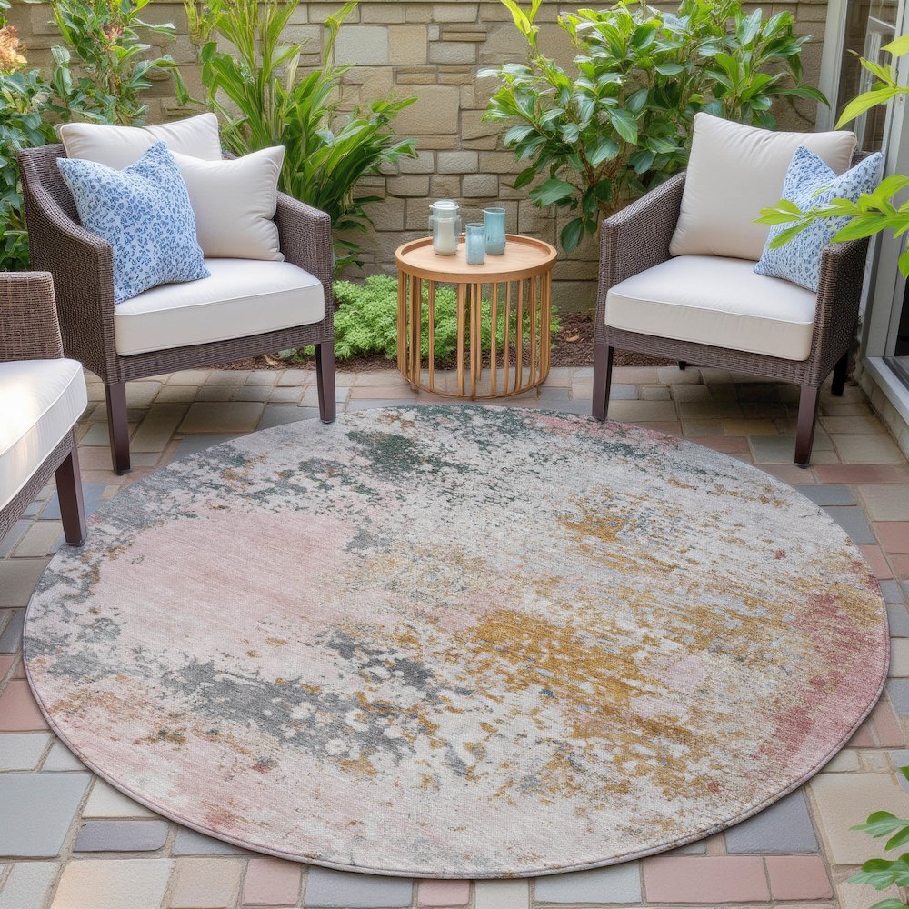 Machine Washable Indoor/Outdoor Chantille ACN2070 Pink 8' x 8' Round Rug. Picture 6