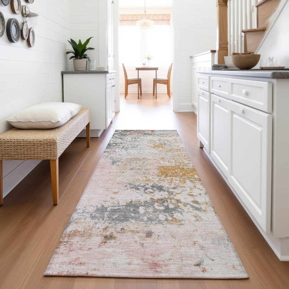 Machine Washable Indoor/Outdoor Chantille ACN2070 Pink 2'3" x 7'6" Runner Rug. Picture 5