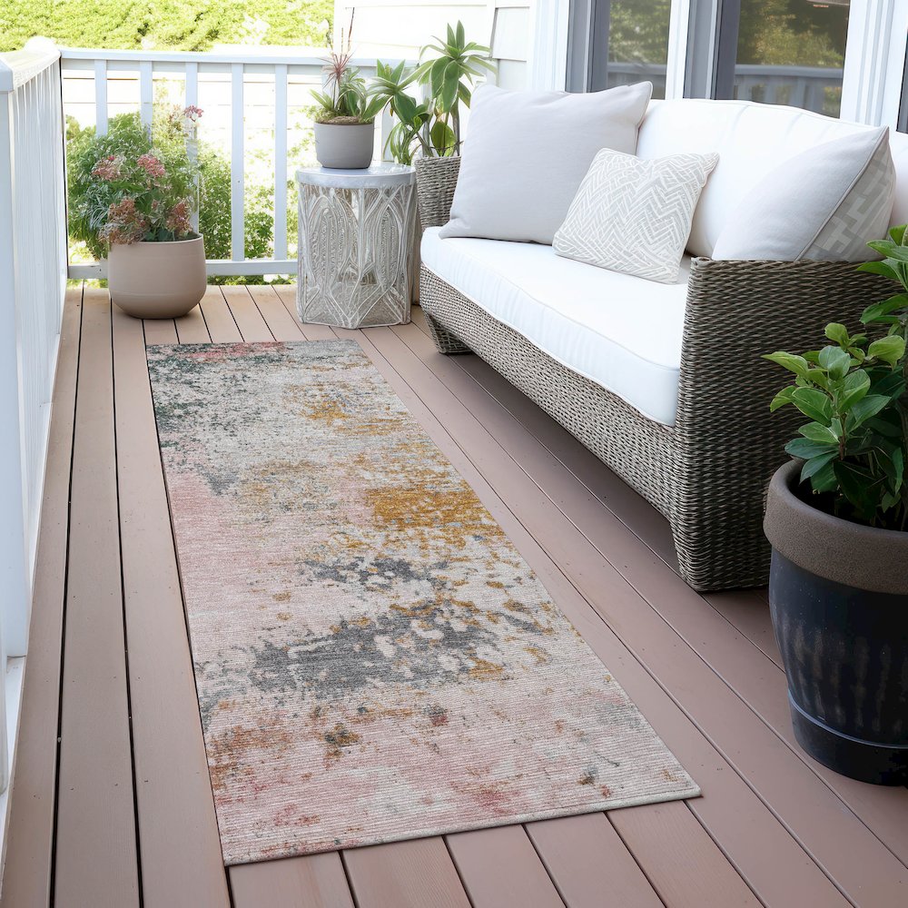 Machine Washable Indoor/Outdoor Chantille ACN2070 Pink 2'3" x 7'6" Runner Rug. Picture 6