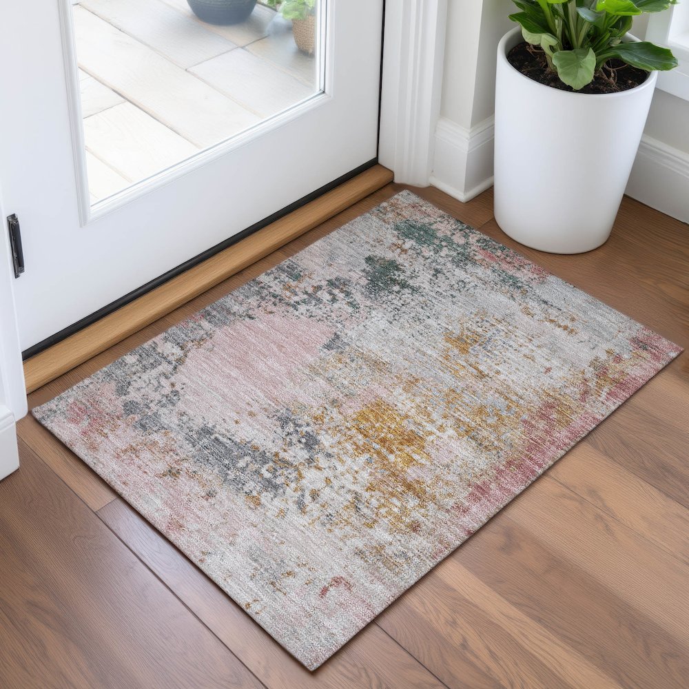 Machine Washable Indoor/Outdoor Chantille ACN2070 Pink 1'8" x 2'6" Rug. Picture 5
